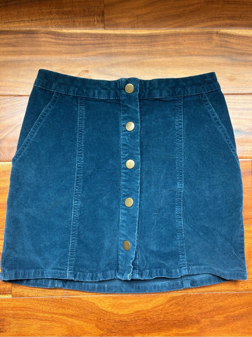 Altar’d Sate Corduroy Button-Front Mini Skirt in Teal
